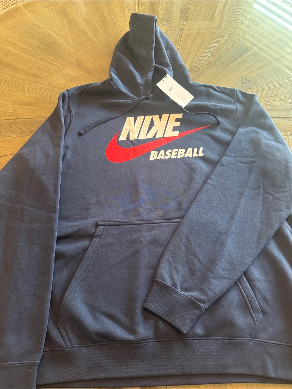 Nike Navy Crewneck Baseball Hoodie with Red Logo